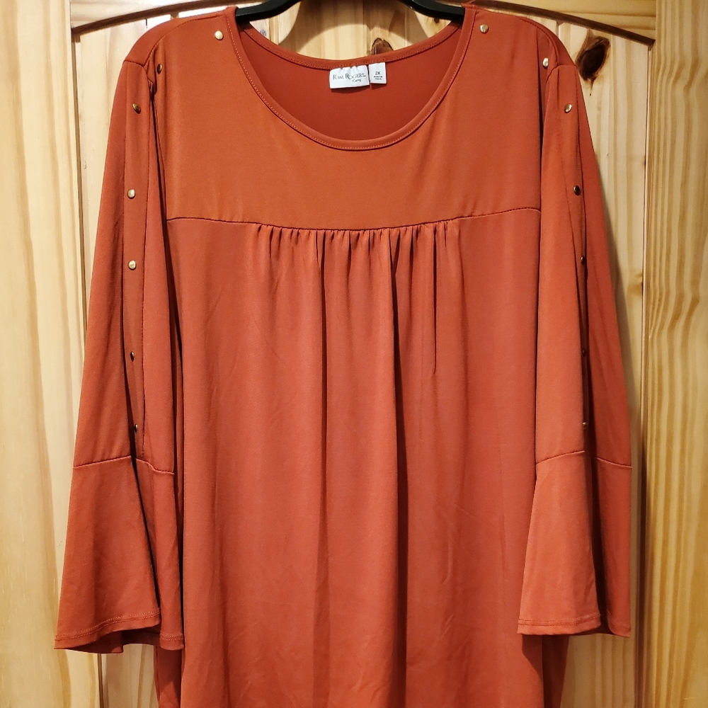 Plus size Burnt Orange Bell Sleeve Shirt